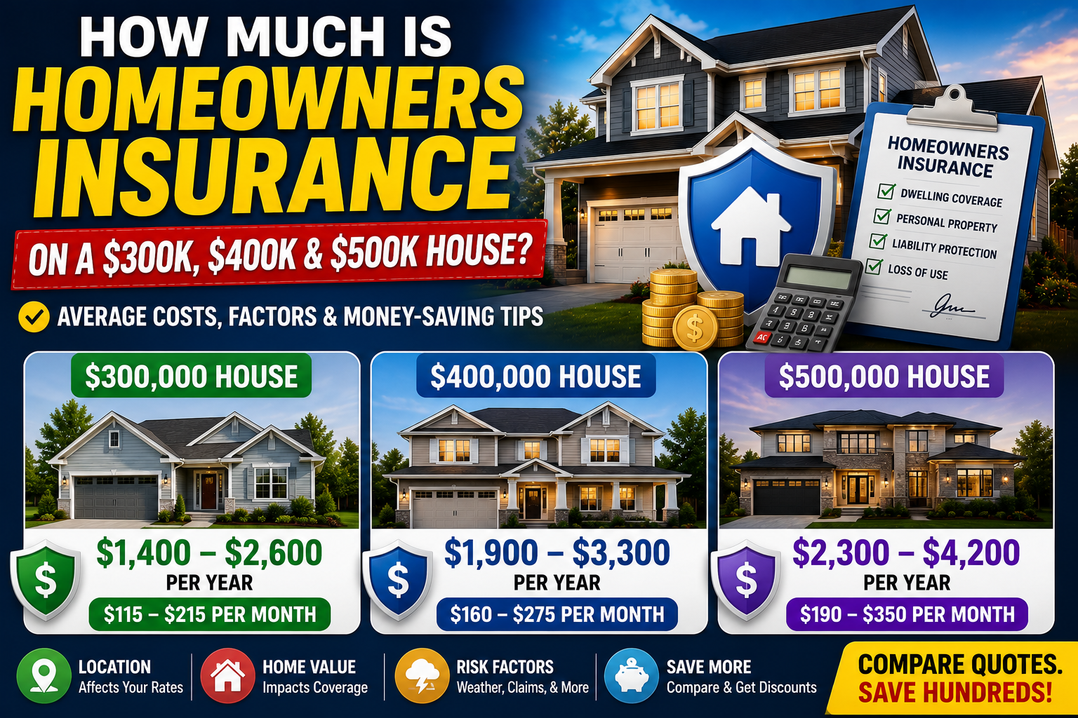 How Much Is Homeowners Insurance on a $300,000, $400,000, and $500,000 House?